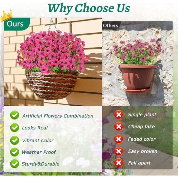 Flowers for Outdoors, 9 Bundles Artificial‎ Plants & Flowers Outdoor, (Rose Red) - Picture 2 of 7